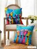 Funny Colorful Whimsical Dog Cushion Cover Natural Linen Organic Fabric Double-Sided Printing Breathable Perfect For Home Decor