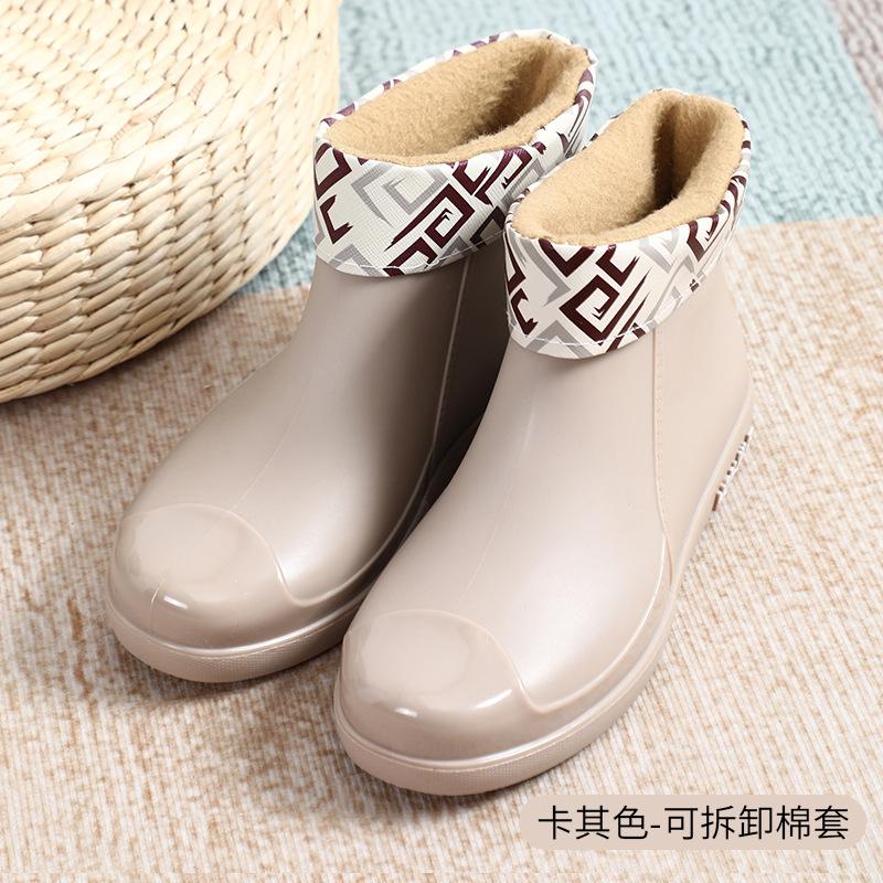 New fashionable low-top short rain boots rain shoes non-slip water shoes waterproof women's thermal velvet rubber shoes