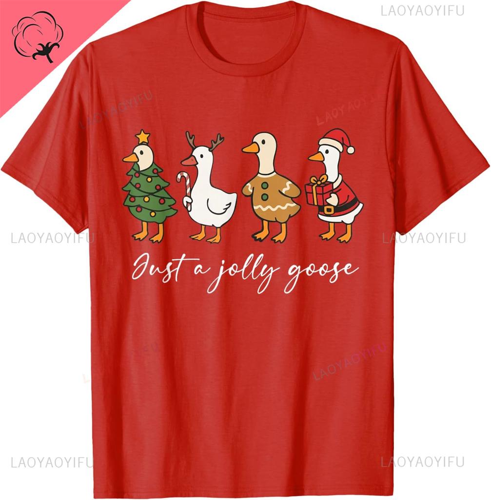 Just A Jolly Cute Goose Funny Merry Goosemas Christmas Xmas Tshir Couple Unisex And Unisex Short Sleeves Cotton Tee