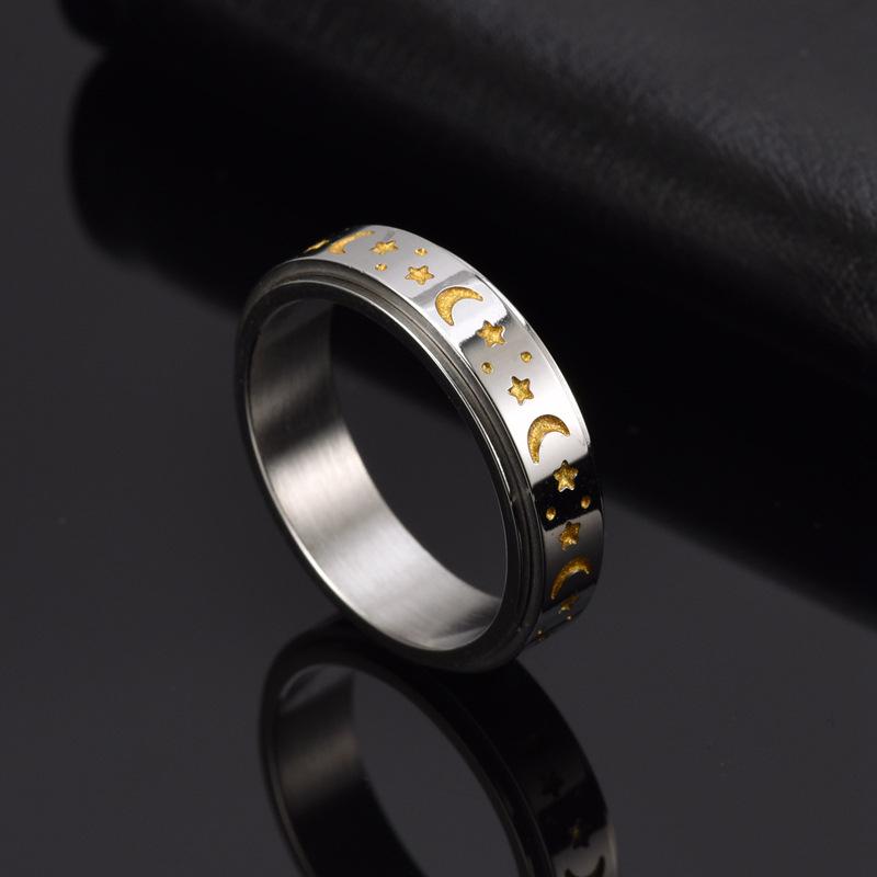 Unisex Rose Gold Star & Moon Rotating Stainless Steel Ring