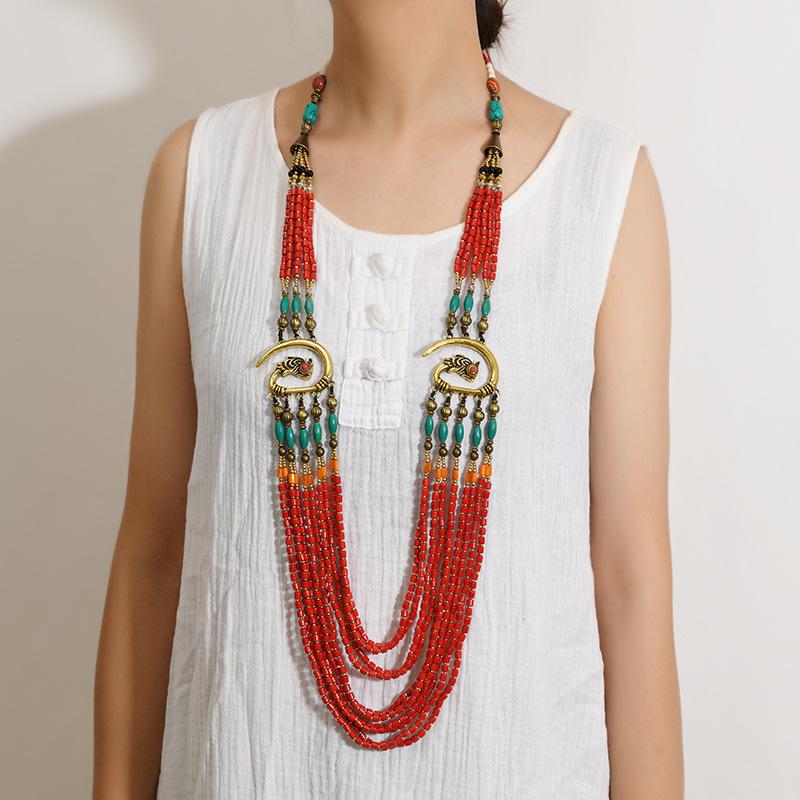 Heavy handmade beaded multi-layer necklace, retro long style Yingluo ancient Hanfu Warring States robe women's Chinese accessories