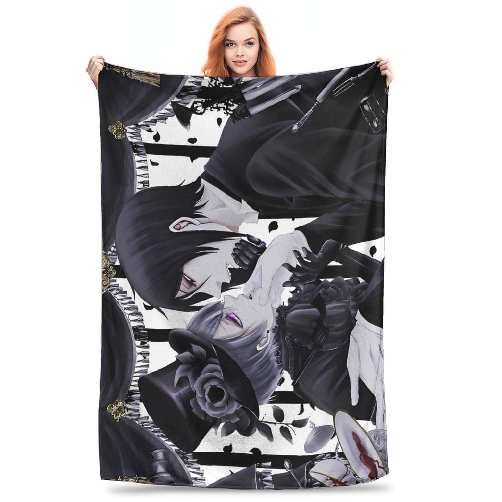 Super Warm BlanketGirls Boys Camping Cartoon Black Butler Throw Blanket Flannel Bedspread For Home Decor Sofa Bed Cover