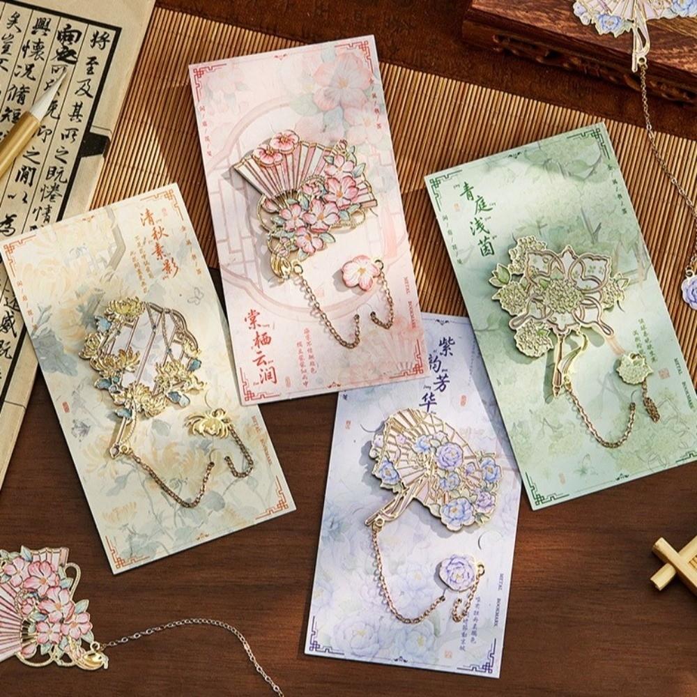 Metal Hollow Metal Bookmark With Tassel Bronzing Hollow Bookmark Floral Painting Creative Practical Floral Bookmark