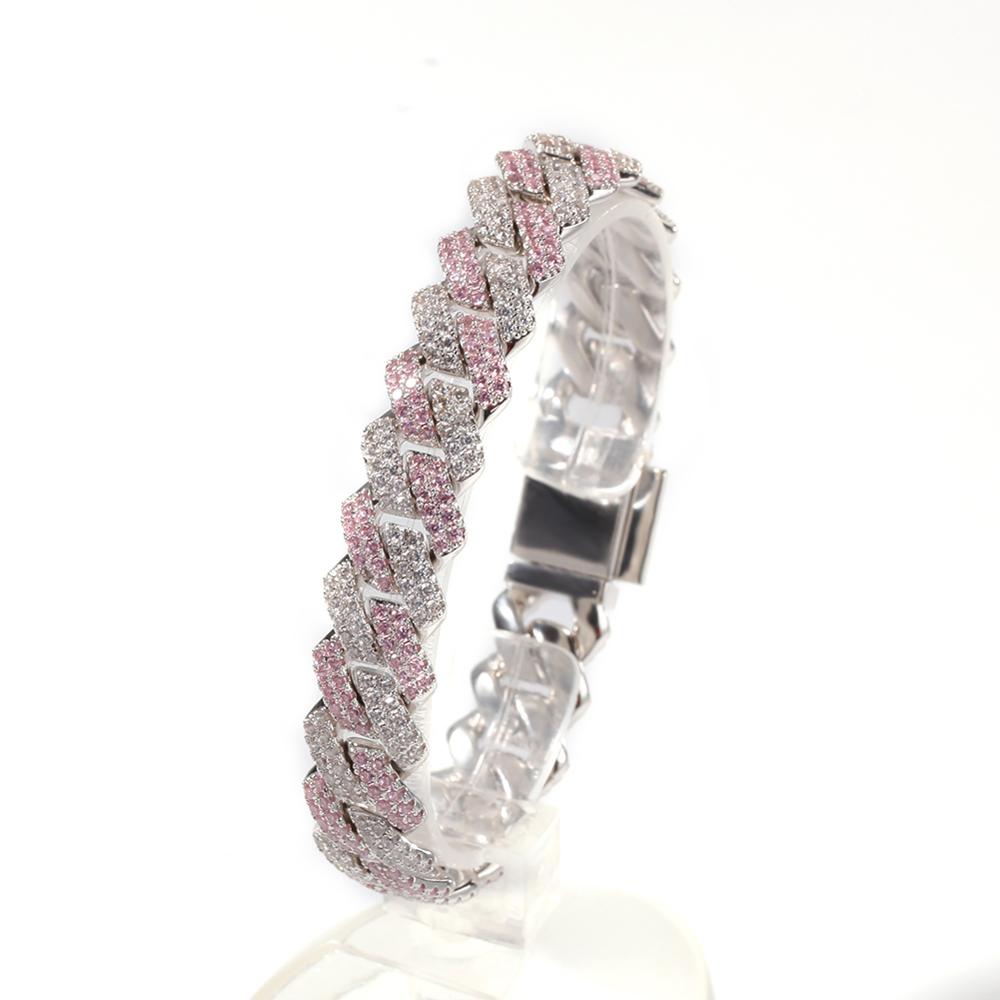 13mm Pink CZ Cuban Link Chain Bracelet for Women Hip Hop Rapper Iced Out Bling Necklace RTS Jewelry Gift