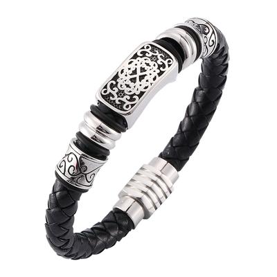 New Fashion Men Leather Bracelet Charm Round Rope Bangles Genuine Leather Jewelry Gift
