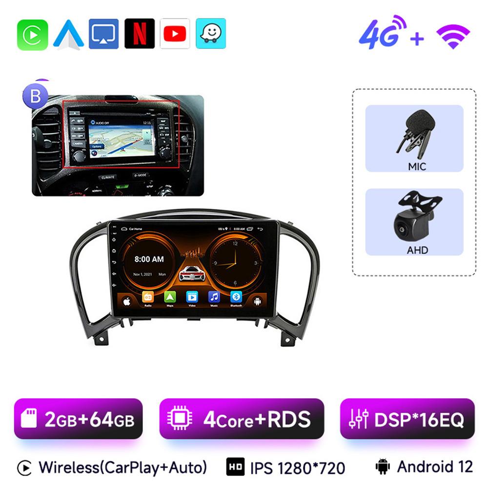 JIUYIN Android 13 Wireless CarPlay Android Auto Radio for Nissan Juke YF15 2010 2011 2012-2014 4G Car Multimedia GPS 2din