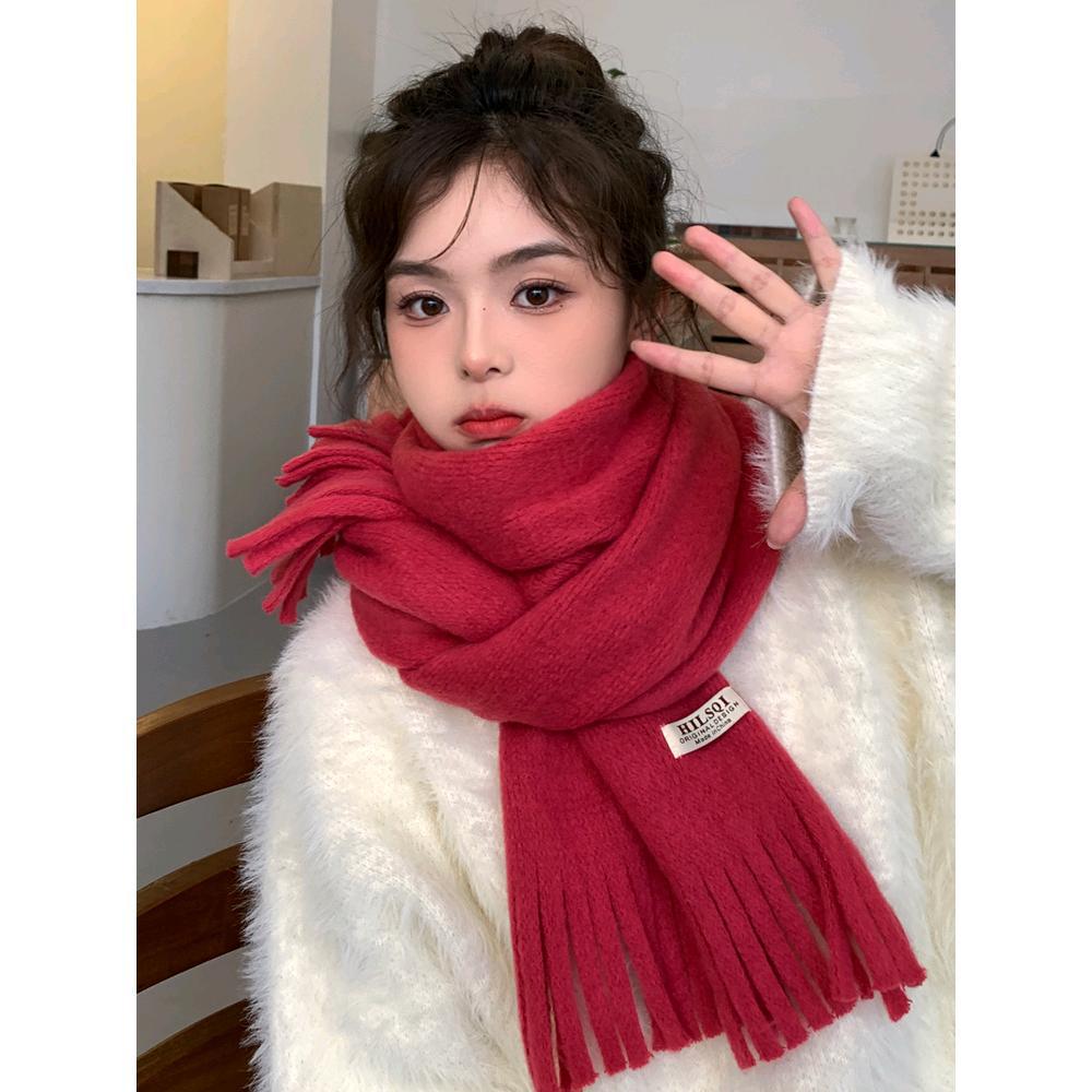 Solid color tassel soft waxy plush scarf women's autumn and winter plush thickened Korean version versatile couple student warm scarf