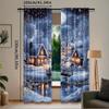 2pcs Snowy Cottage Christmas Curtains Cozy Design Polyester Window Decor for Holiday Living Room Bedroom Rod Pocket Curtains
