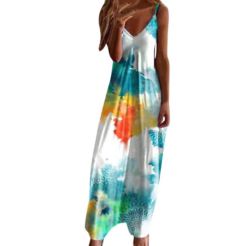 Women's Plus Size V-Neck Spaghetti Strap Long Dress - European & American Style