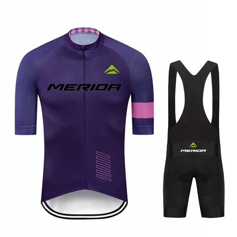 Men Summer Merida Short Sleeve Cycling Jersey Set MTB Maillot Ropa Ciclismo Bicycle Wear Breathable Cycling Clothing