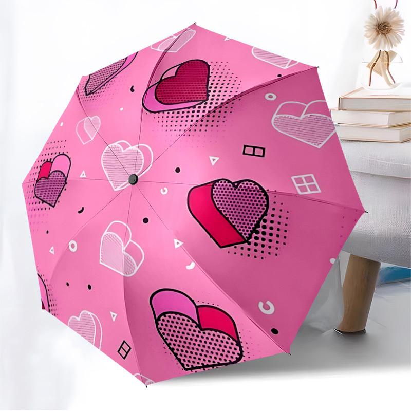 1pc Heart beat Automatic Folding Umbrella - Portable Collapsible Design, 8-Rib Iron Frame, Playful Design yy251215241