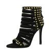 Vintage Hollow-Out Stiletto Roman Sandals Women Chic Back Zipper Studded Design Ultra High Heel Shoes