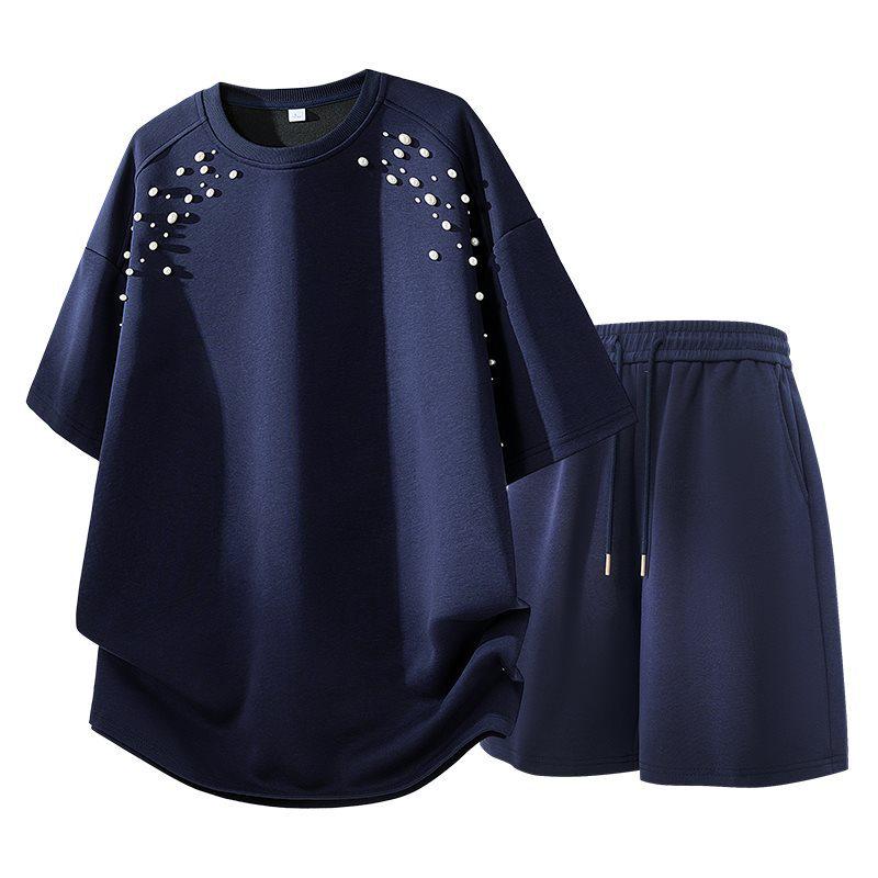 2026 Men's Beaded Summer Short Sleeve T-Shirt & Shorts Set