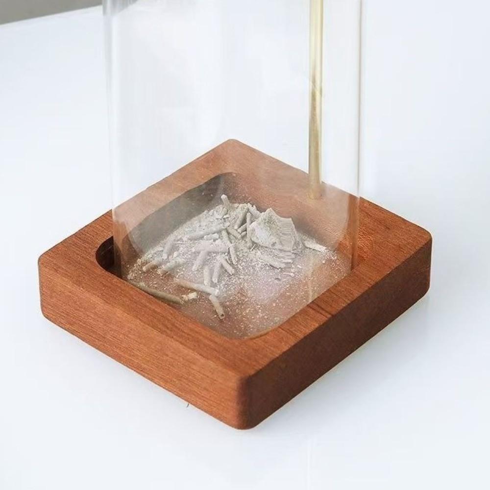 Minimalist Glass Incense Holder Transparent Creative Incense Stick Stand Zen Style Wooden Base Glass Ash Catcher Yoga Practice