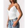 Women Lace Trim V Neck Spaghetti Strap Fitted Crop Cami Top
