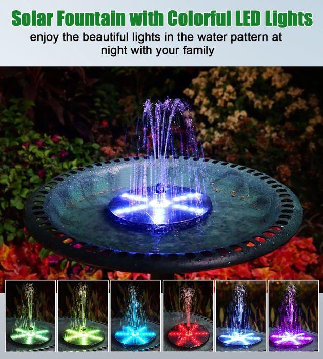 Fontaine de jardin - Szmp - Solaire 4W - Éclairage LED - 8 buses - Protection anti-sèche