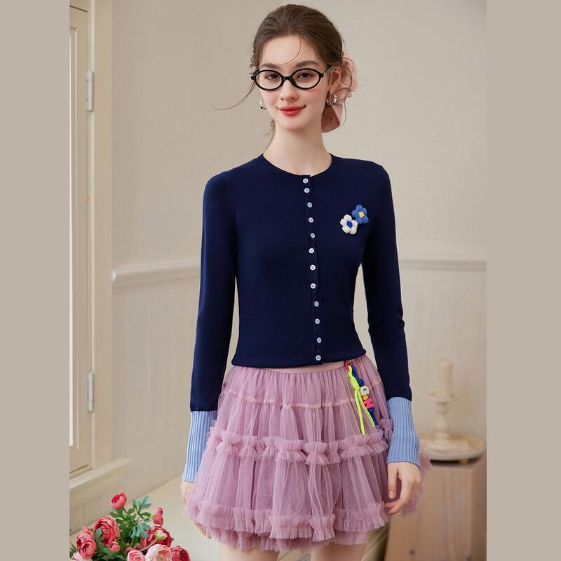 Women s Elegant Floral Crochet Wool-Blend Knit Cardigan S