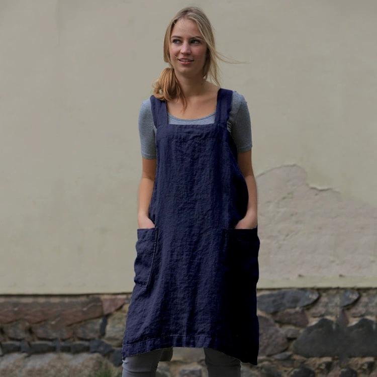 Women's Cotton and Linen Apron, Home Wear, Loose Long Dress