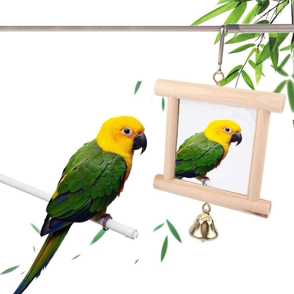 Bird Reflective Mirror Toy Small Parrot Mirror Parrot Cage Toy with Small Bells Pet Cage Interactive Mirror Supplies