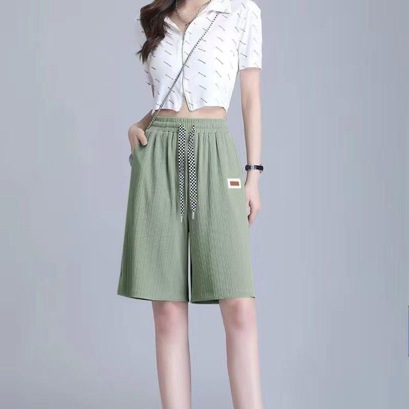 

Women s High-Waisted Ice Silk Casual Shorts - Lightweight, Loose, Sports-Friendly 3XL зелёный