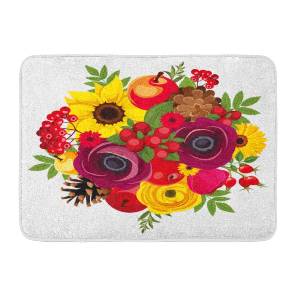 Autumn Bouquet Purple Red And Yellow Flowers Apples Rowan Berries Rosehip Cones Leaves Doormat Floor Rug Bath Mat 23 6x15 7inch 40x60cm Buy At A Low Prices On Joom E Commerce Platform