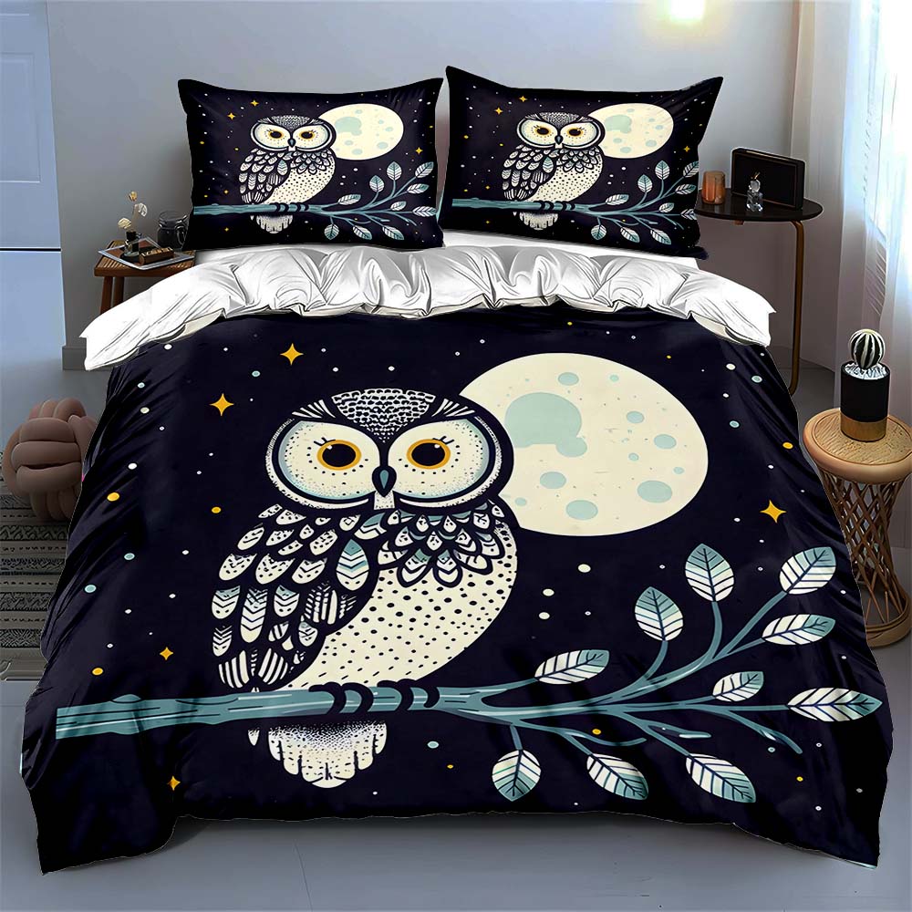 Owl Moon Branches Bedding Duvet cover sets Duvet covers Pillowcases gifts (1 * Duvet Cover 2 * Pillowcases, without duvet insert)