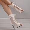 Fashion Women's Sandals Hollowed Mesh Heels Belt Buckle 2025 Summer Lace-up Sexy Open Toe Boots Stiletto Jazz Dance Party Ladies Shoes