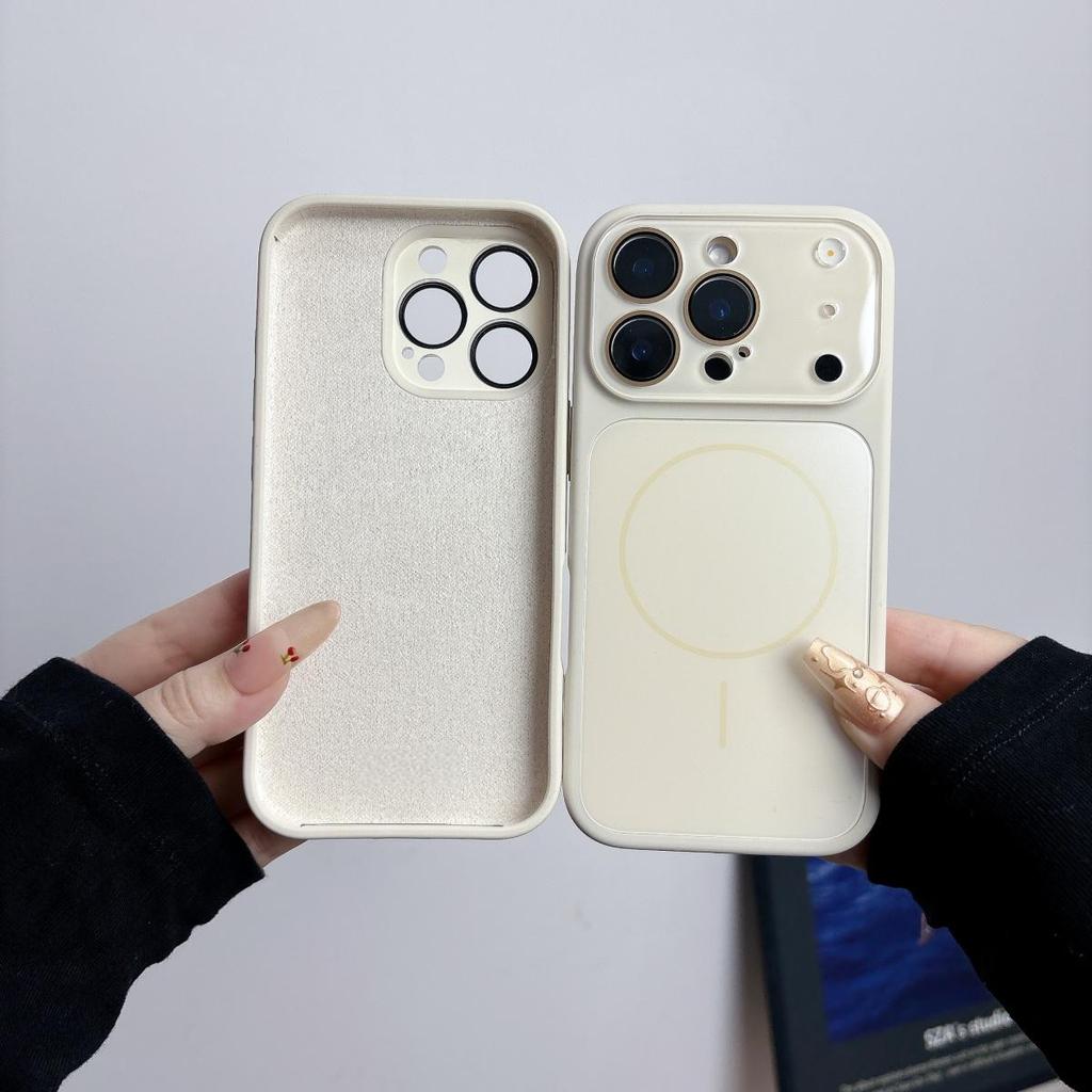 Fashion Silicone Large Window Acrylic Backplane Phone Case For iPhone 17 16 15 14 13 Pro Max For Magsafe Magnetic Charge Cover