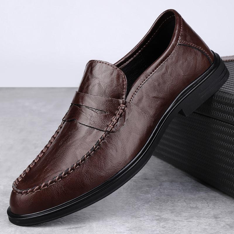 

Мужские кожаные мокасины, повседневная обувь ручной работы для мужчин, туфли на плоской подошве, прогулочная обувь, дышащая мужская обувь для вождения, мокасины 44 темно-коричневого