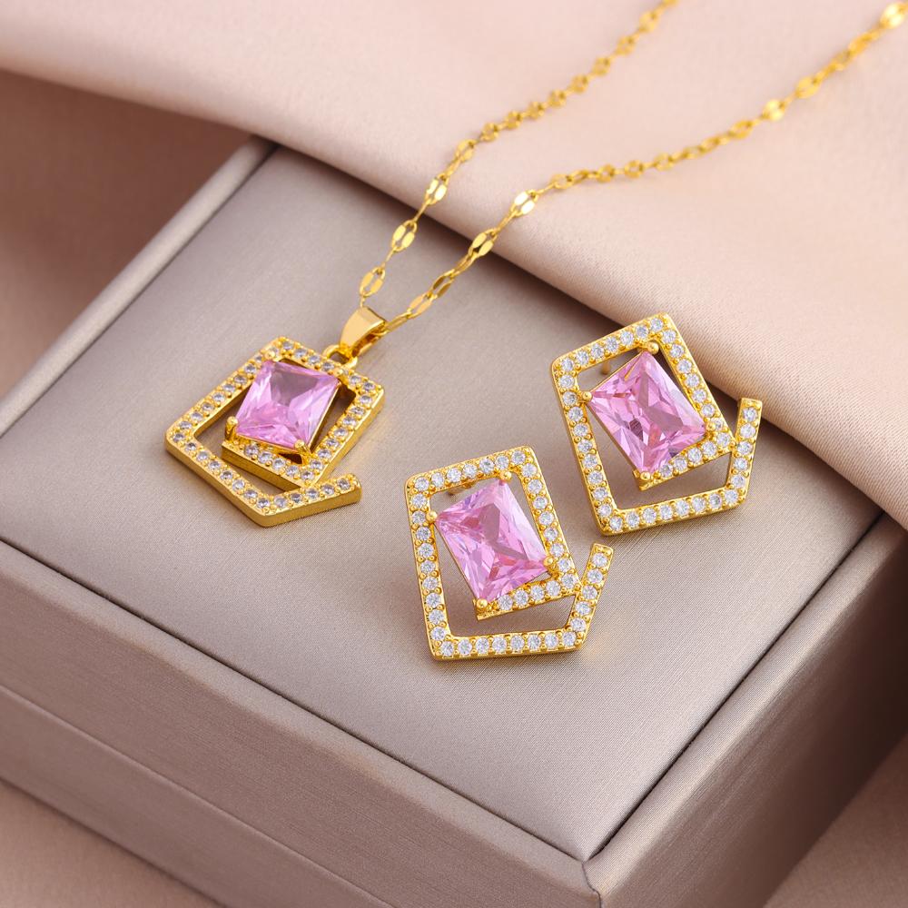 New Fashion Gold Plated Necklaces Earrings Sets For Women Female Trendy Party Jewelry Girls Daily Wear Neck Chain Earrings