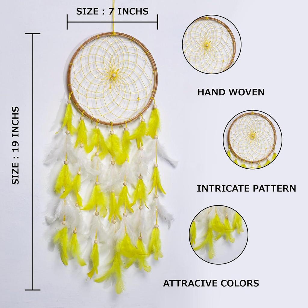 Wood Handcrafted Dream Catcher for Bedroom,Living Room,Home Decor with Light, Positive Energy Decorative Show Piece |Rustic Boho Wall Hanging
