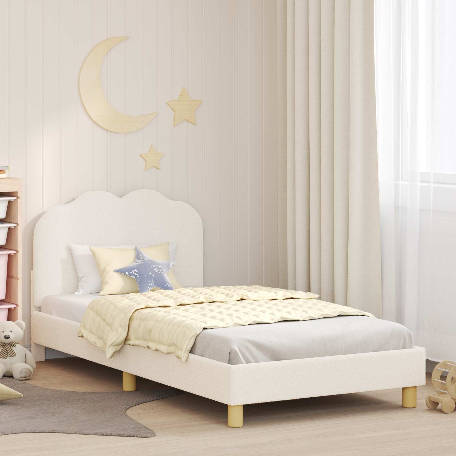 Kinderbettgestell mit Kopfteil Creme 90 x 200 cm Bouclé