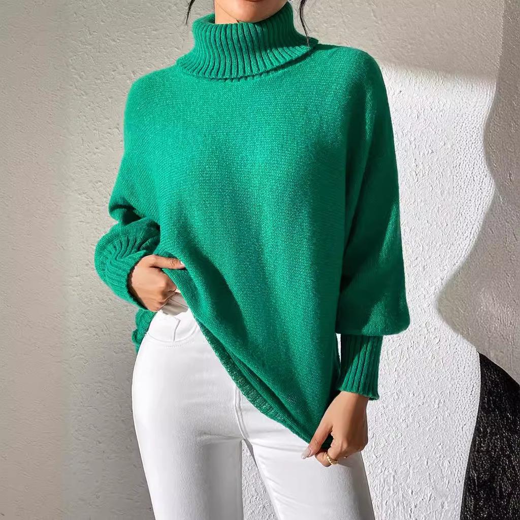 Women's Bottoming Shirt Autumn And Winter Women's Solid Color Simple Bat Sleeve Top Turtleneck Lapel Sweater