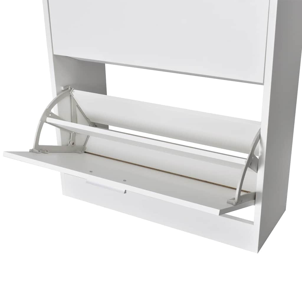 White Wooden Shoe Cabinet with 2 Shoe Trays