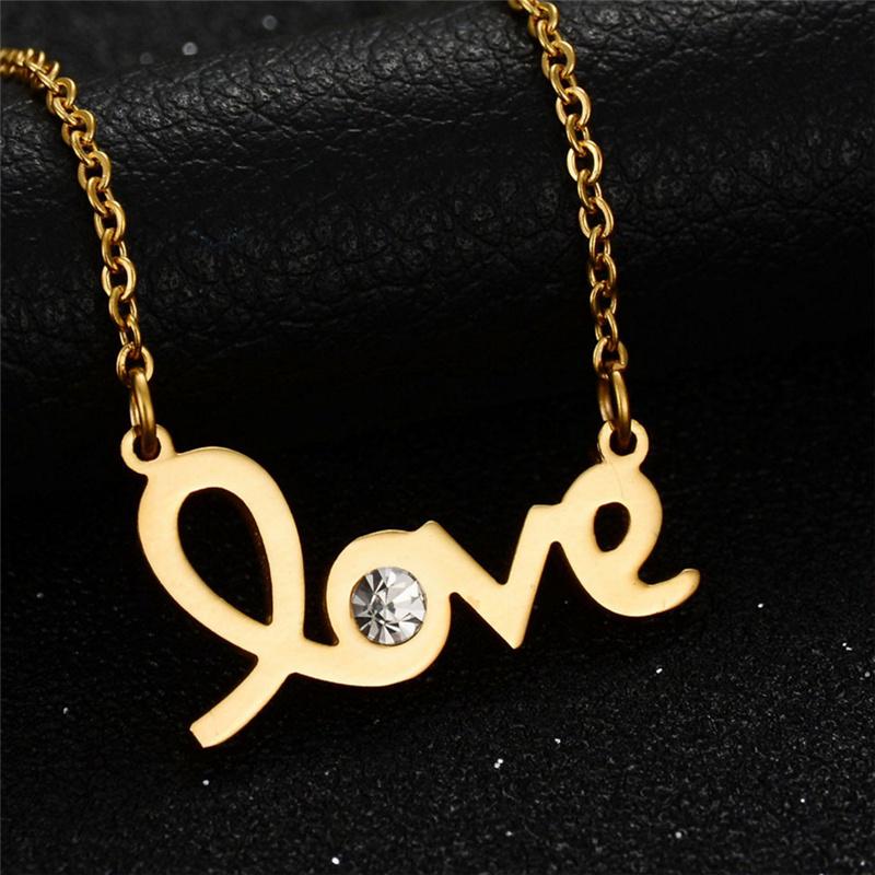 Necklace Hollow Love Letter Rhinestone Titanium Steel Rose Gold Short Summer Accessories