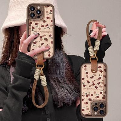 Funda para Teléfono Móvil IPhone16 con Patrón Vertical de Rosa Otoño e Invierno para Apple 15 Correa 13 Piel de Cordero 14 Gama Alta