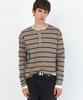 Windeo Striped Cotton Henley Neck Top - Taupe Beige