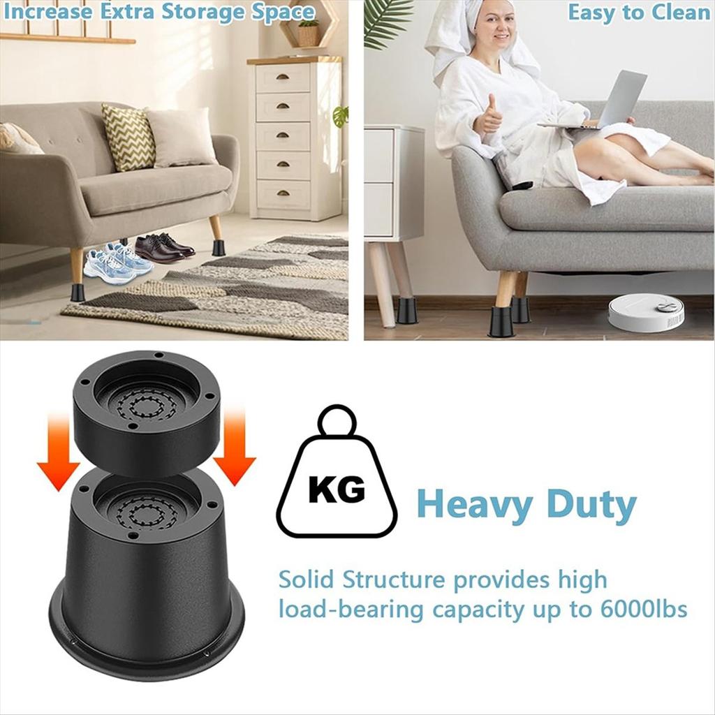 BHBL 3 Inch Bed Risers Heavy Duty Furniture Riser, Bed Lifts Risers, Bed Elevator Supports Up To 6,000 Lbs 8 Pack