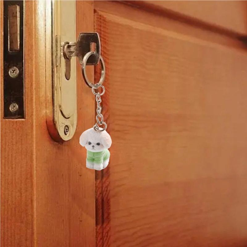 Cute Flocking Dog Keychain Animal Pendant Keyring Fashionable Phone Lanyard Ornament Accessory for Key Bag Purse Decor