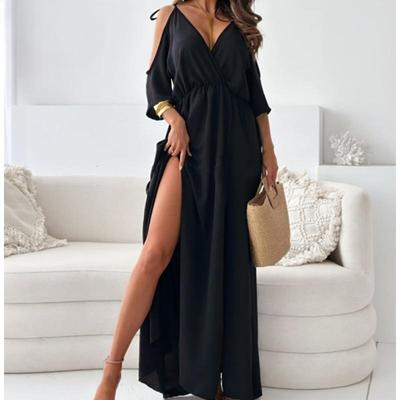 Lässiges V-Ausschnitt Einfarbiges Kleid mit 1/2 Ärmeln für Frühling/Sommer