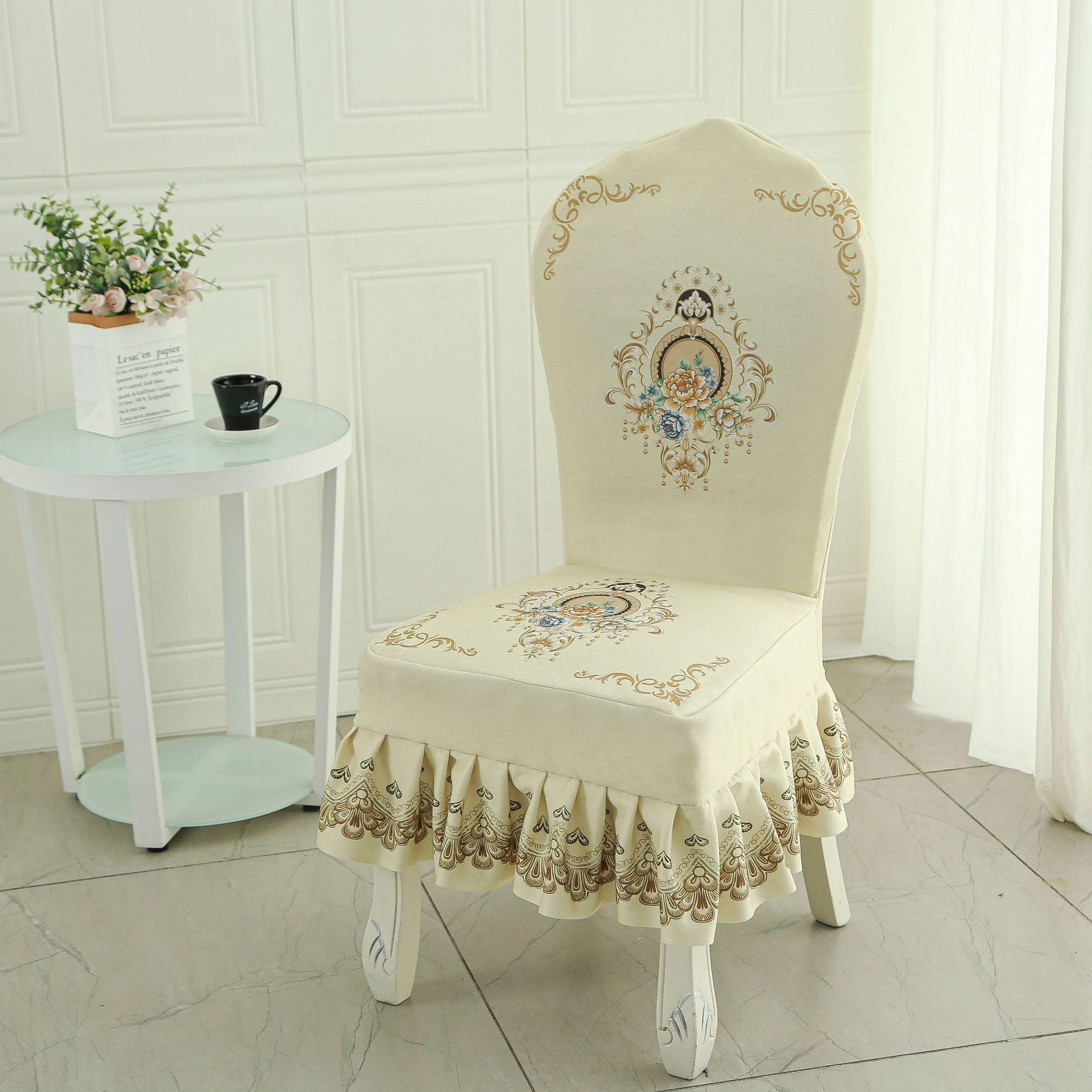 

Чехол на стул в европейском стиле, утолщенный, с принтом, приятный к коже, пыленепроницаемый, с юбкой, декоративный, высококачественный протектор для стула 1 pc абрикосовый