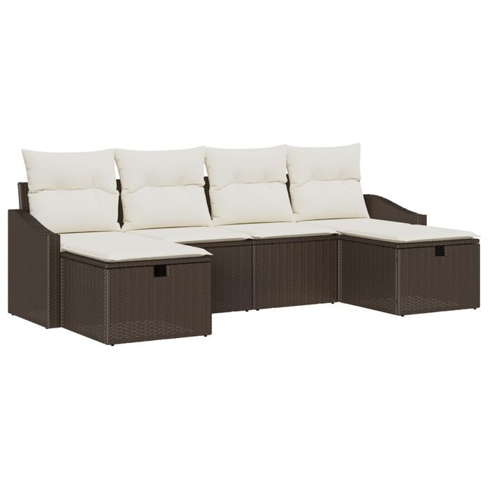VidaXL Canapé de jardin 6 pièces avec coussins en poly rotin marron 3360649