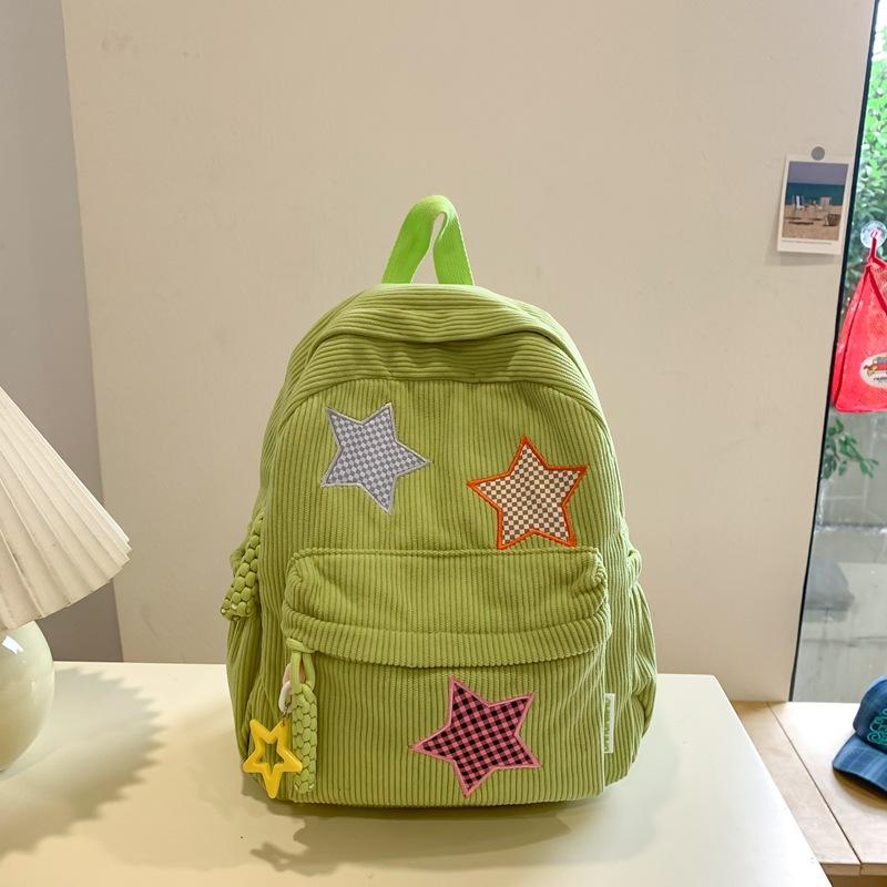 School bag Star Corduroy Shopping Small Backpack for Women, 1011 New High School Student Solid Color Double Shoulder Ins Versatile School Bag