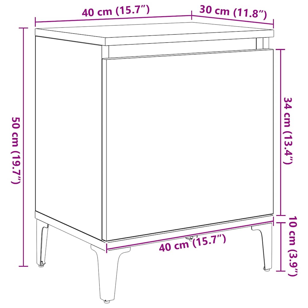 Nightstand Black Oak Effect 40 x 30 x 50 cm Engineered Wood