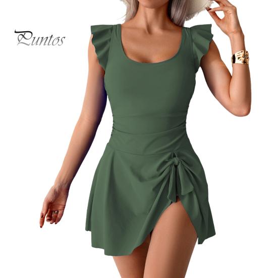 

Женский купальник с оборками и неровным подолом, большой размер, консервативный купальный костюм для горячих источников, А-силуэт, быстросохнущий, с подкладкой для груди, одежда для пляжа и бассейна, платье XXL армия зеленый