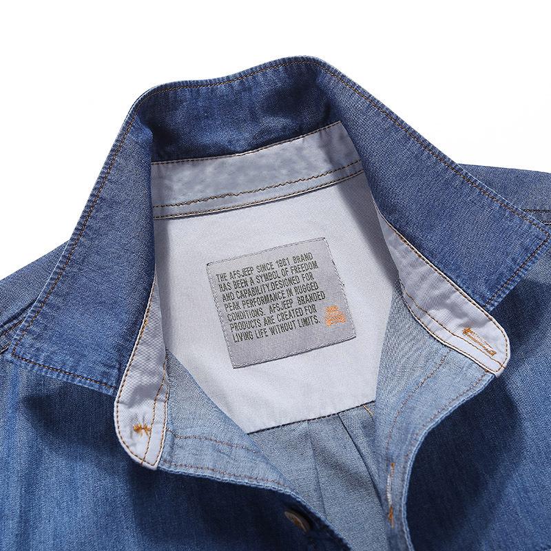 Camicia di Jeans Estiva Sottile da Uomo Camicia da Lavoro in Cotone a Maniche Corte da Uomo