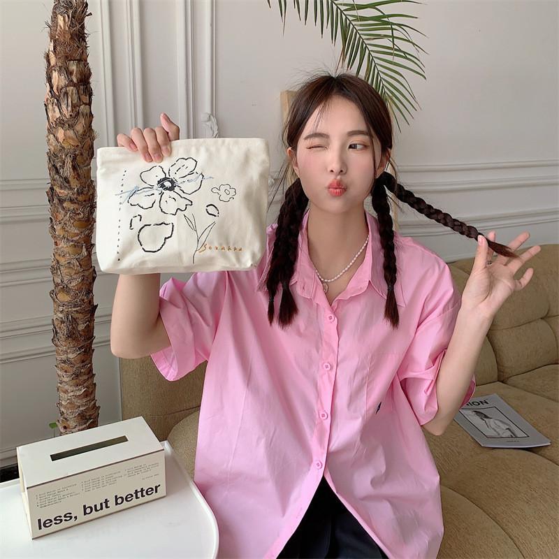 Japanese Floral Embroidery Portable Large Capacity Cosmetic Bag Street Fashion Canvas Lipstick Storage Bag