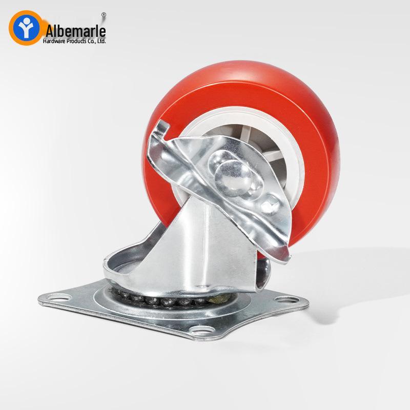 1.5-2 Inch Silent Polyurethane Wheels, Load-Bearing, Flat with Brake Casters