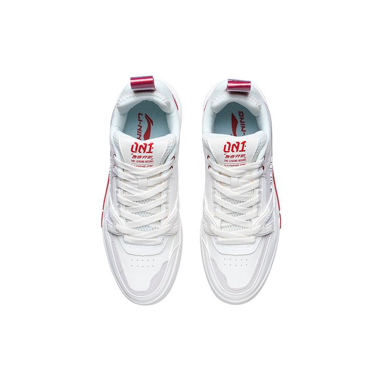 Li Ning 001 BTC Slip Resistant Abrasion Resistant Low top Skateboard Shoes Women's White Red AECR002-4