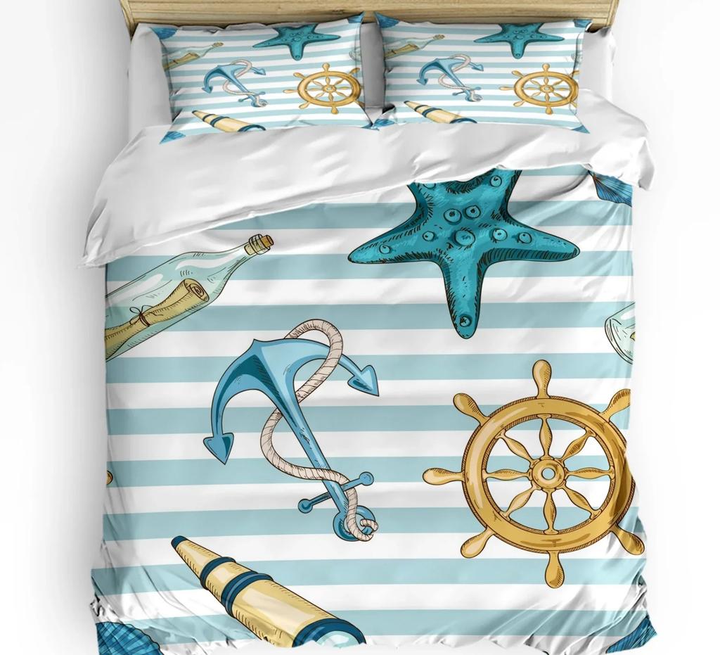 Comforter Shell Starfish With Custom 3 Pcs King Size Blue Ocean Coral Bedding Set Home Textile Room Decoration